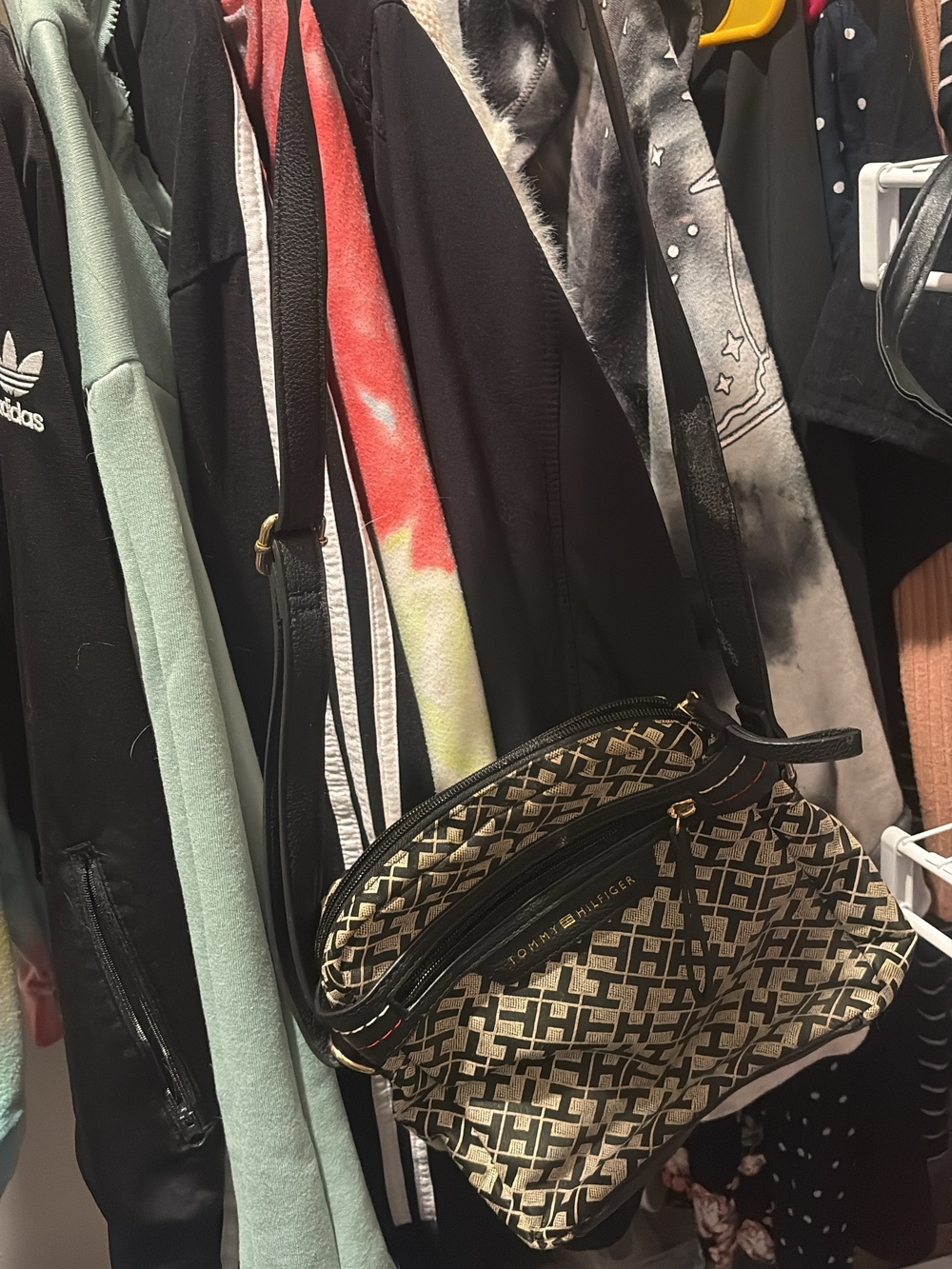 Tommy Hilfiger Black and Cream Monogram Crossbody Bag